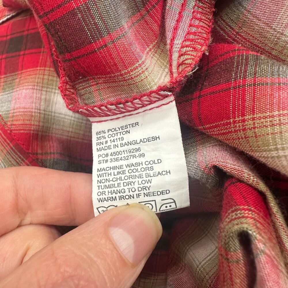 Vintage Plains Western Wear Red Plaid Pearl Snap Shirt XL Cowboy Long Sleeve - Picture 6 of 7